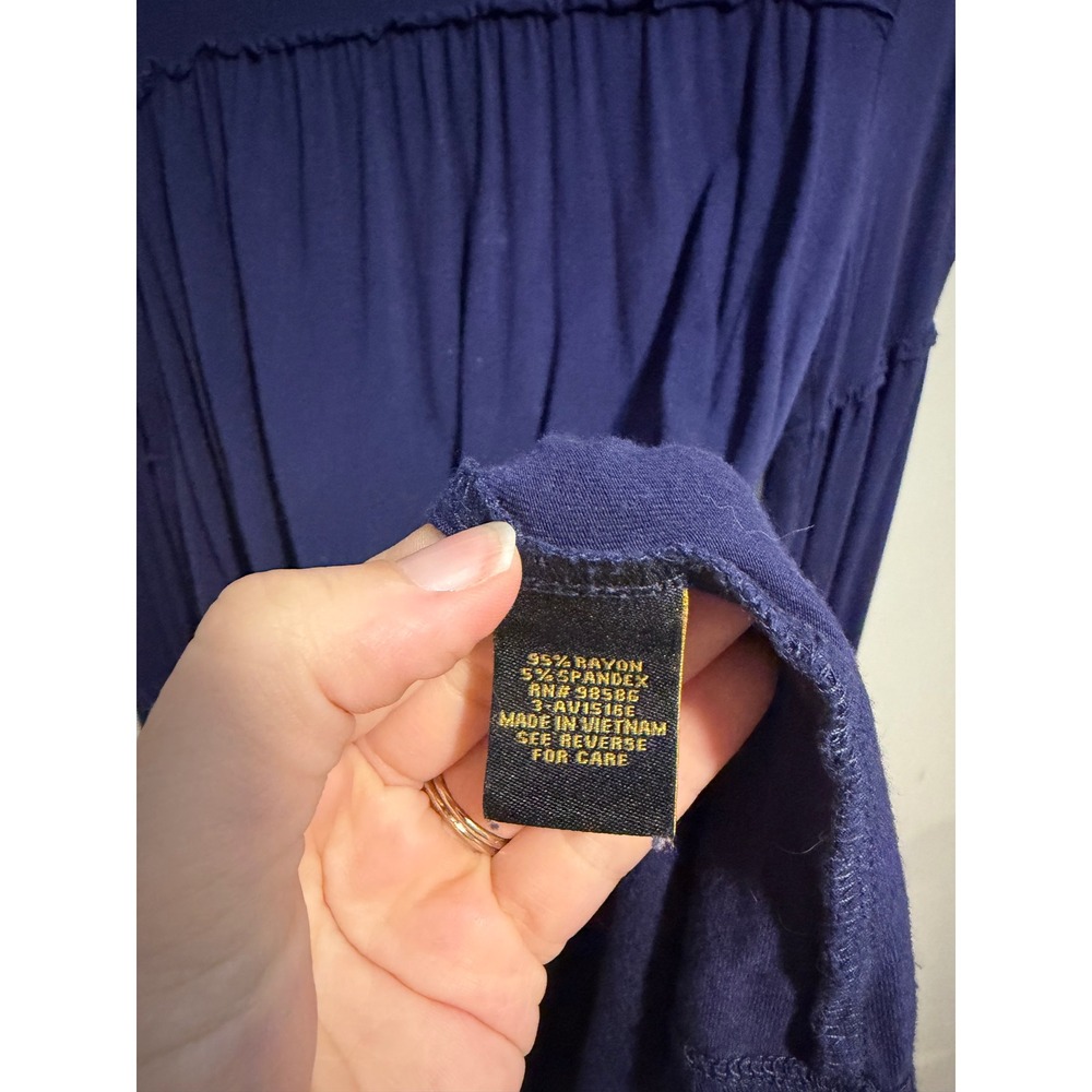 Lee Womens Navy Blue Embroidered Long Sleeve Boho V-Neck Blouse Small - Picture 6 of 9